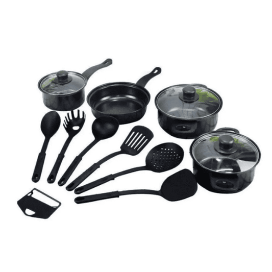 Set de 13 Piezas de Cocina | 3 Ollas Antiadherentes + 1 Sarten Antiadherente + Utensilios 🔥 50% OFF 🔥