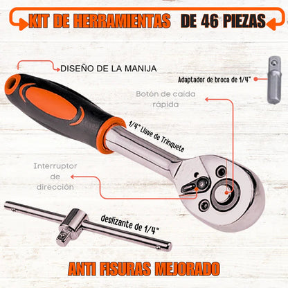Set 46 Piezas de Herramientas + Nivel Laser de REGALO 🎁